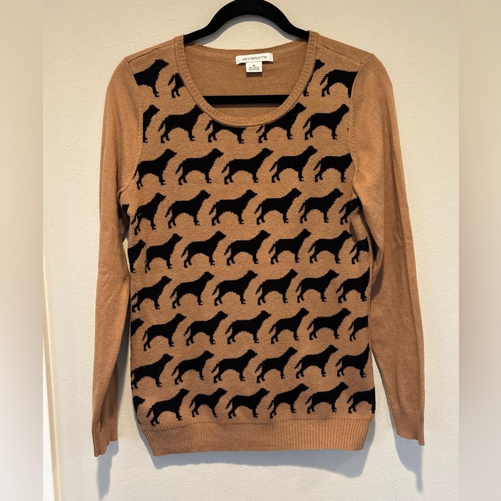 Liz Claiborne Tan and Black Dog Pattern Sweater 040 Sale